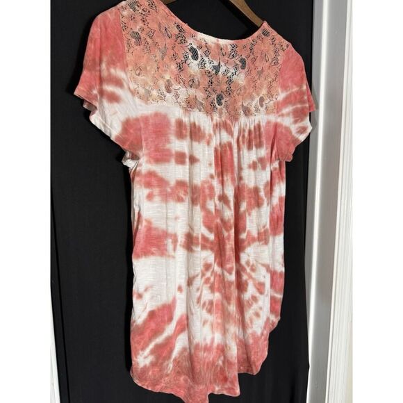 Knox Rose Pink & White Tie Dye Boho Lace Tunic Top Blouse Size Small - Picture 4 of 5